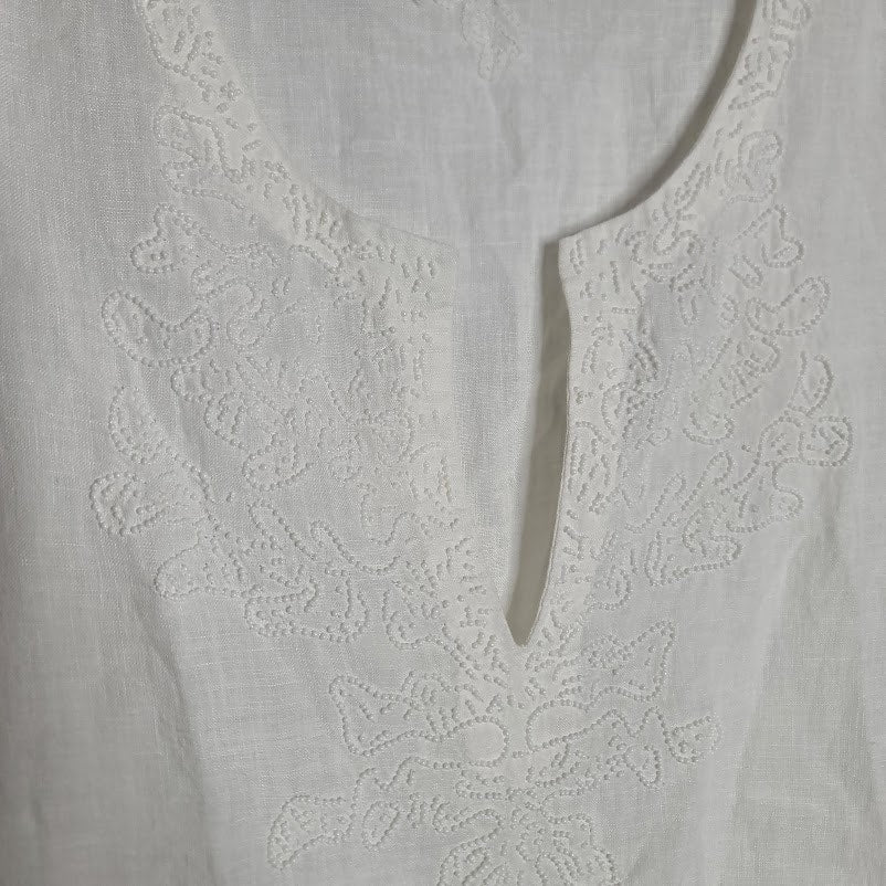 Lilly Pulitzer Amelia Island Summer Linen Tunic Large White Bead Collar Detail