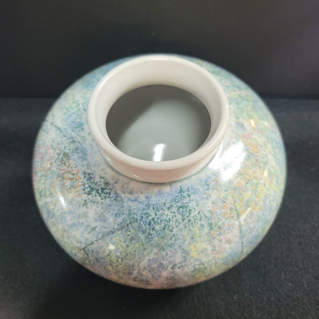 Peter Shearer large spherical vase speckled blue green Auckland New Zealand