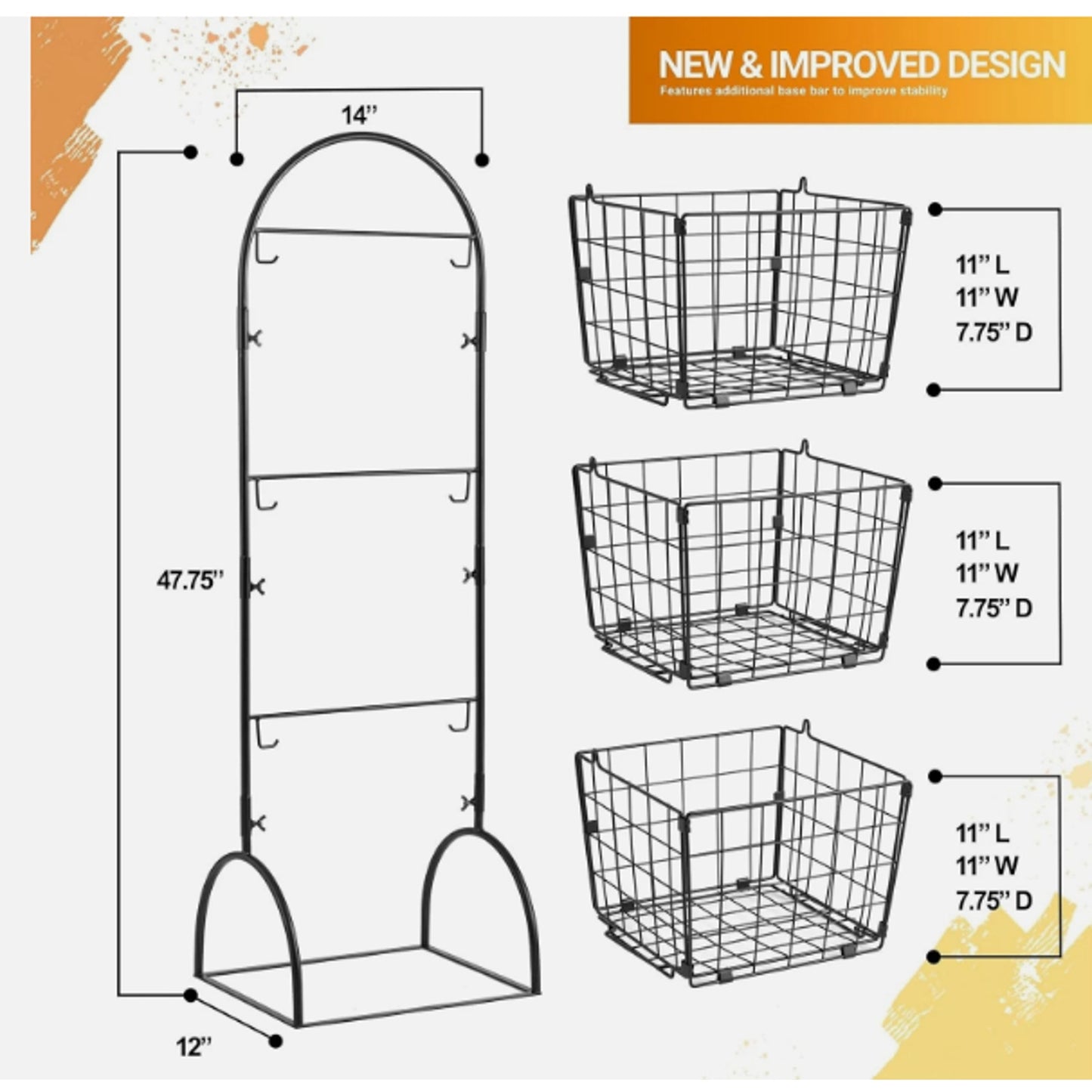 Sorbus 3-tiered metal shopping basket Fruit Vegetables Stand Whatnot Holder NEW