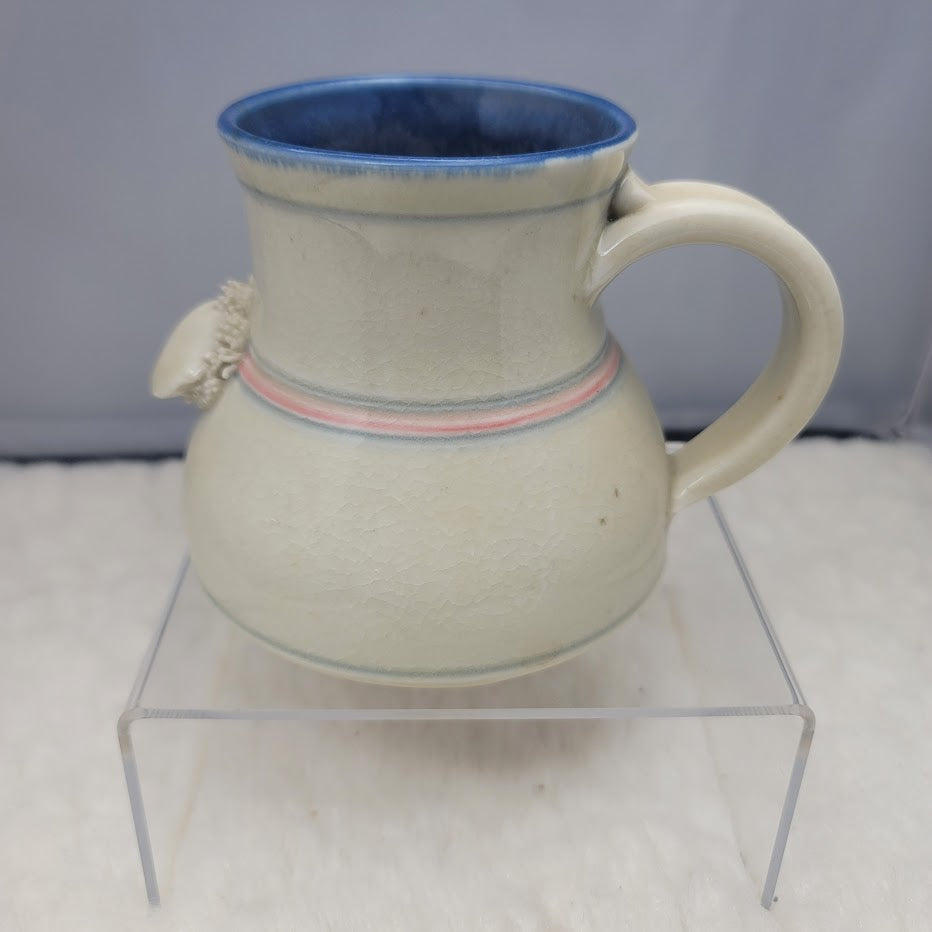 Wakulla Clay '86 Coffee Tea Mug Seashell Cream Blue Pink Ivory 4" tall