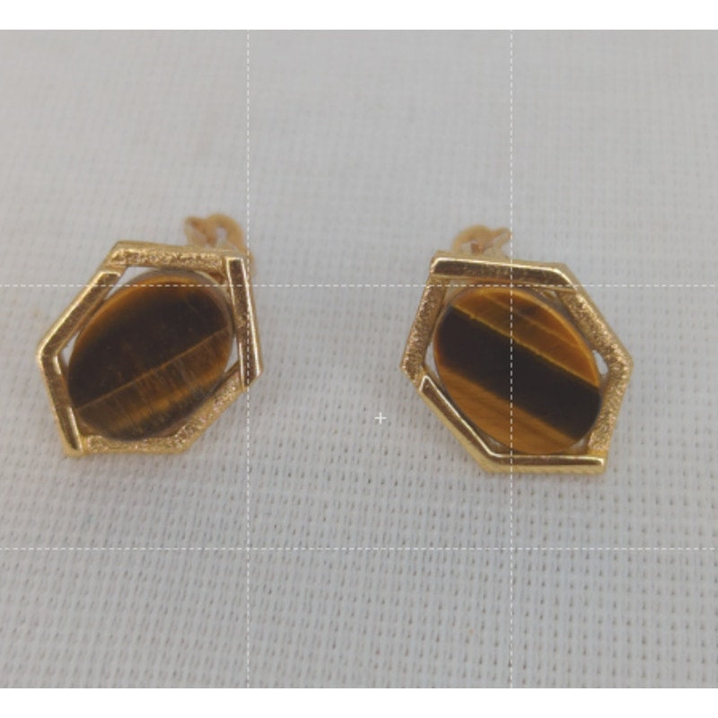 Vintage Whiting and Davis Gold Tiger's Eye Clip On Goldtone Vintage 1950s