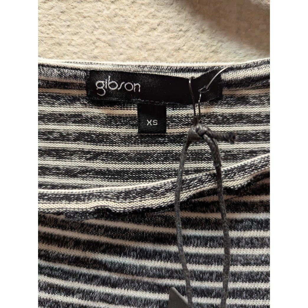 Gibson top shirt Stripe Ruffled Edge Raglan Pullover Style Crew Neck NWT Size XS