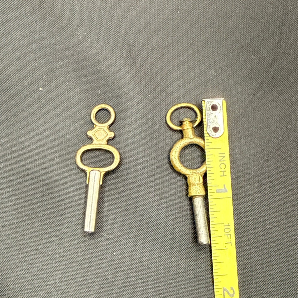 Set of 2 Vintage Ornate Brass Pocket Watch Winding Keys