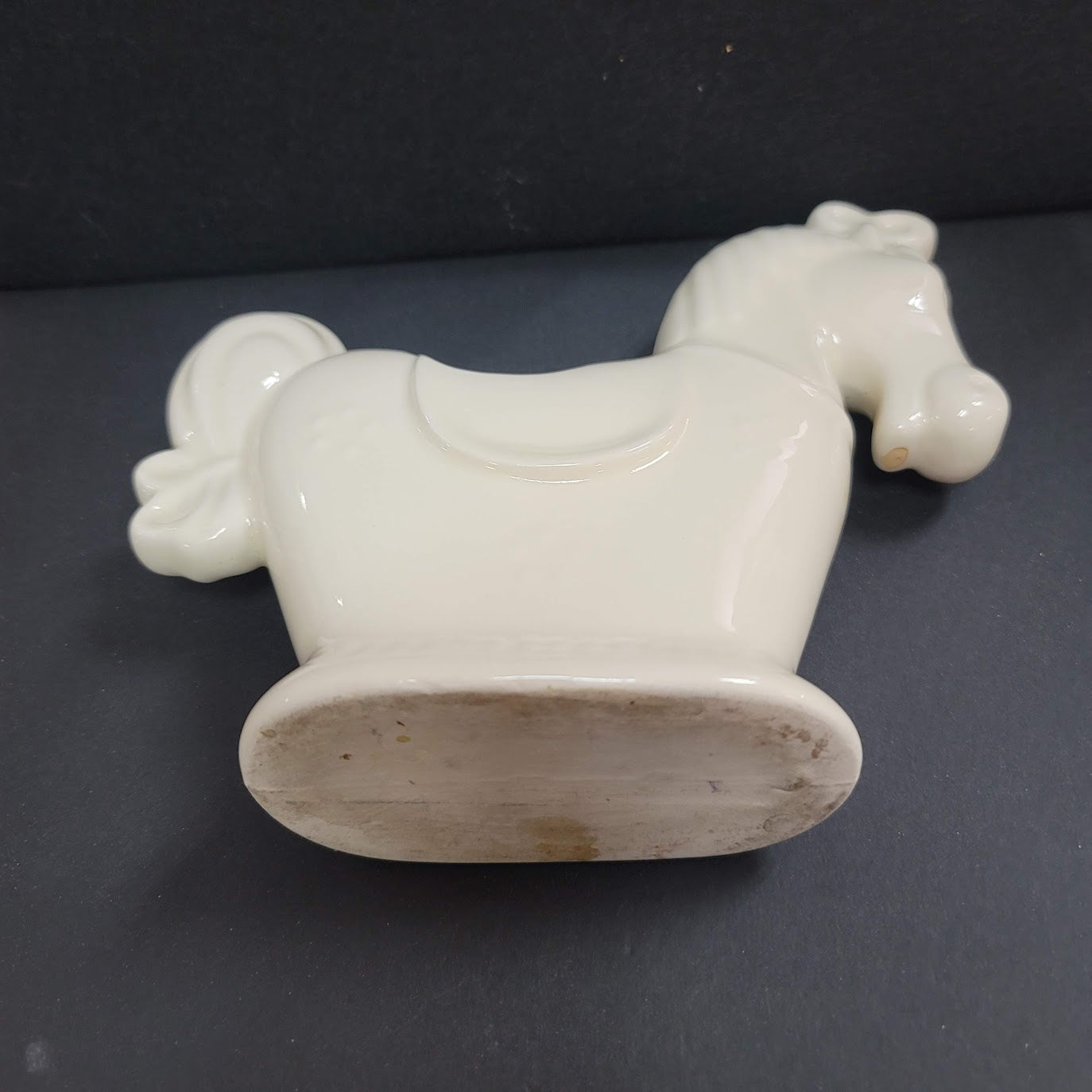 MCM HORSE rocking vase cream planter Pony saddle reins mid century