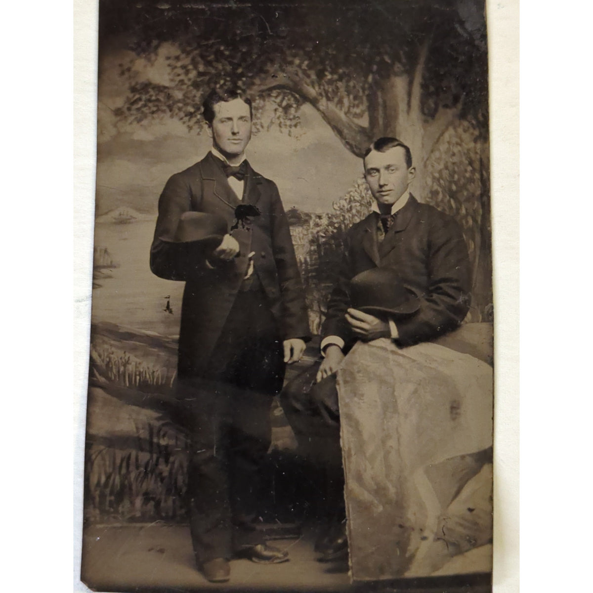 Antique Tintype Photograph Two Men Studio Portrait 19th Century