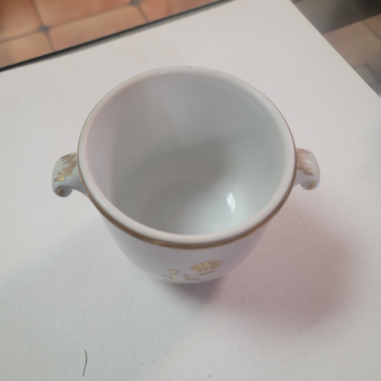 Richard Ginori CachePot Porcelain Gold White 4" tall double handle Italian
