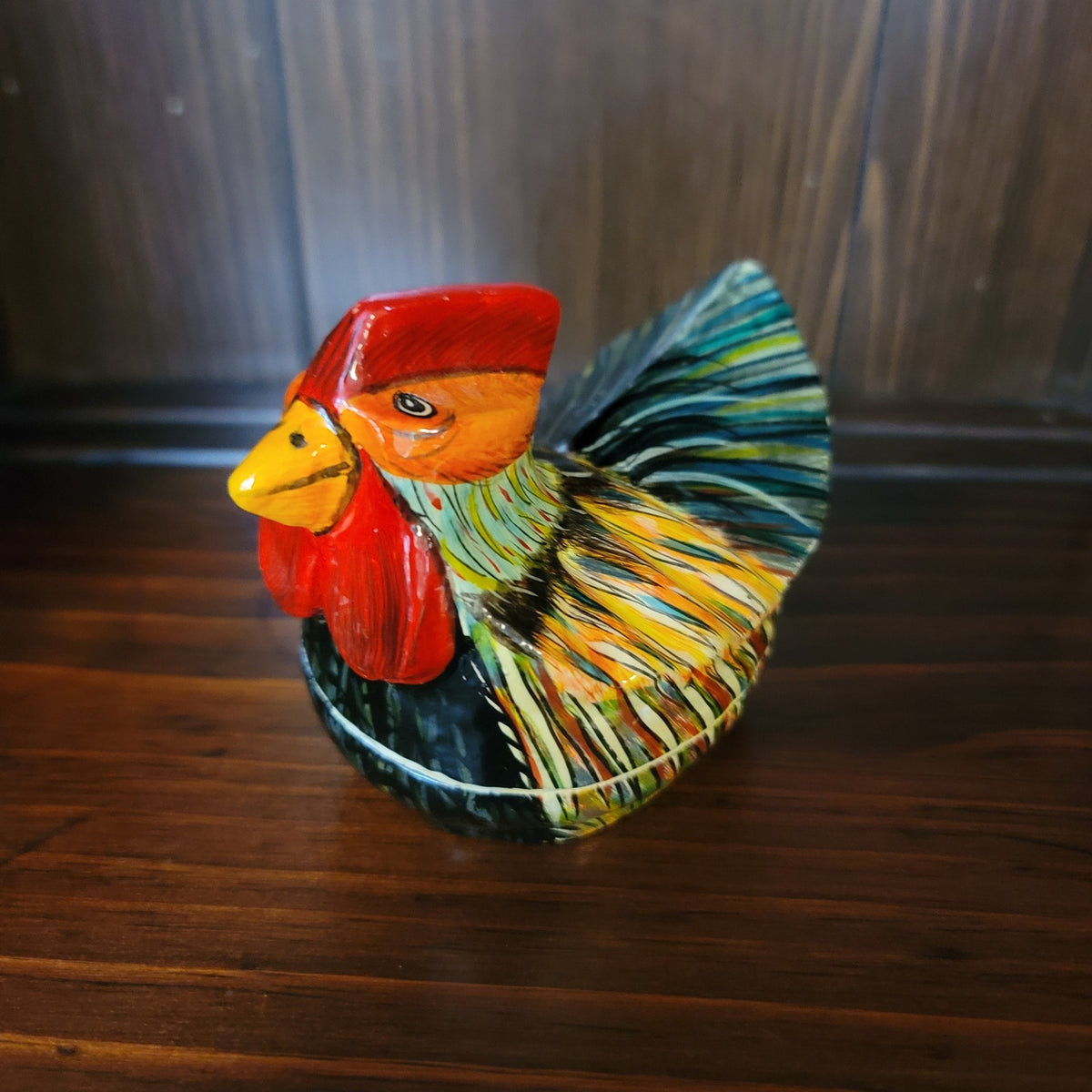 Vintage Handpainted A.M. Baba Rooster Trinket Dish Folk Art