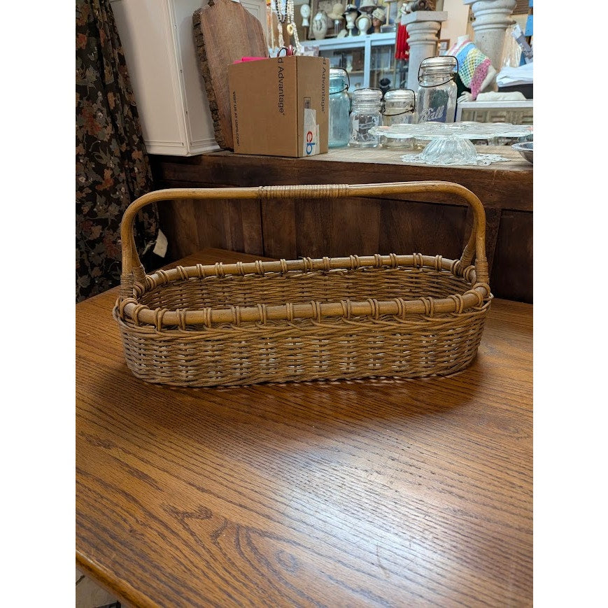Vintage 21" French Style willow Gathering Basket Rattan Picnic Market Handl Trug