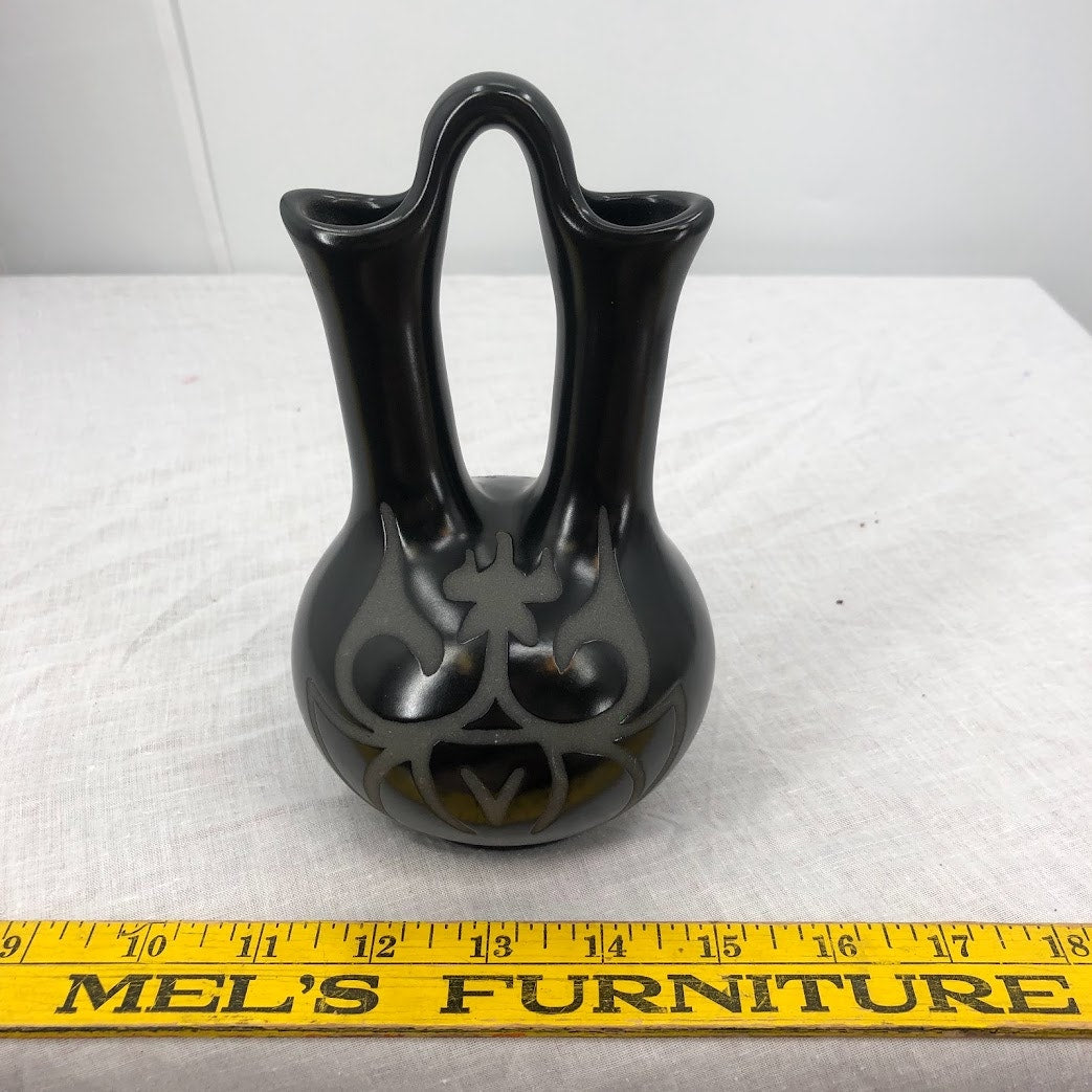 Vintage GG George Georgene Garrett Pottery Black Wedding Vase '91 Santa Clara 7"