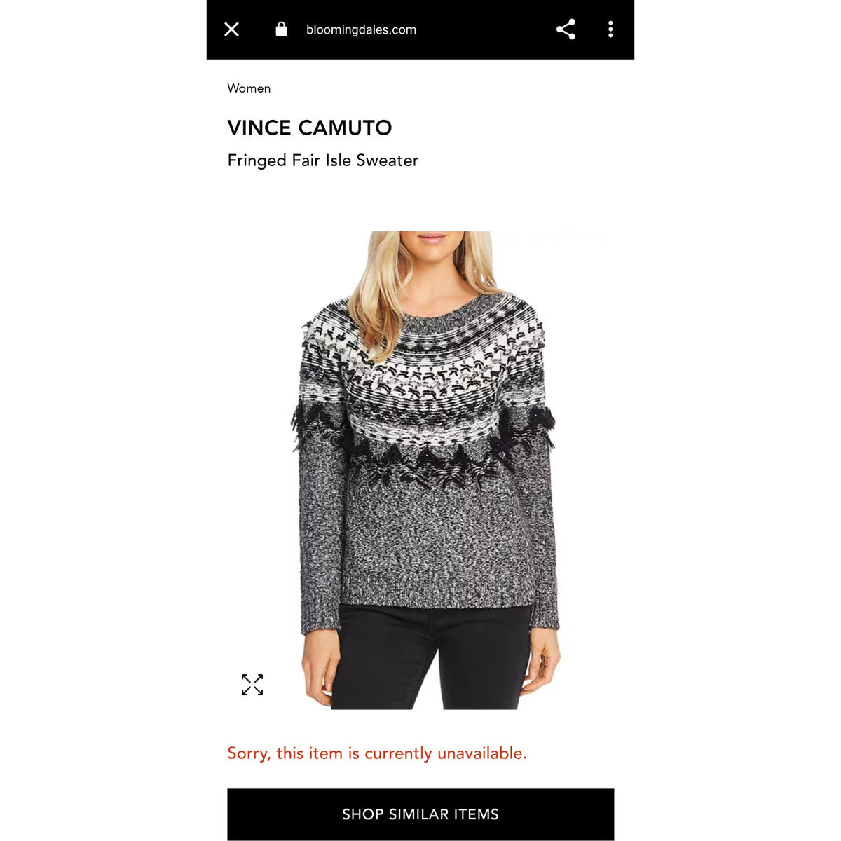 VINCE CAMUTO Fringed Fair Isle Sweater Size Large Tribal Ski Icelandic Style NEW