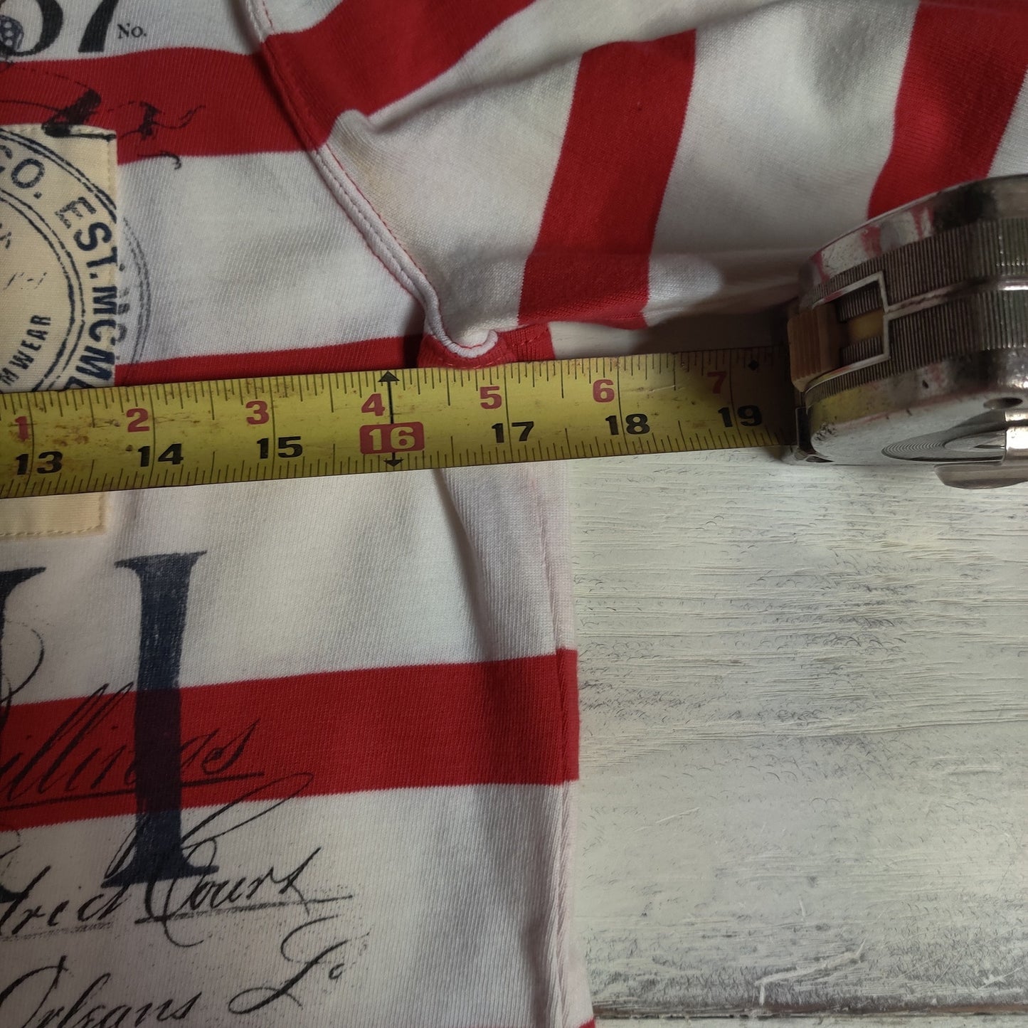 Lauren Ralph Red White Striped Nautical Graphic Top Button Shoulder Small