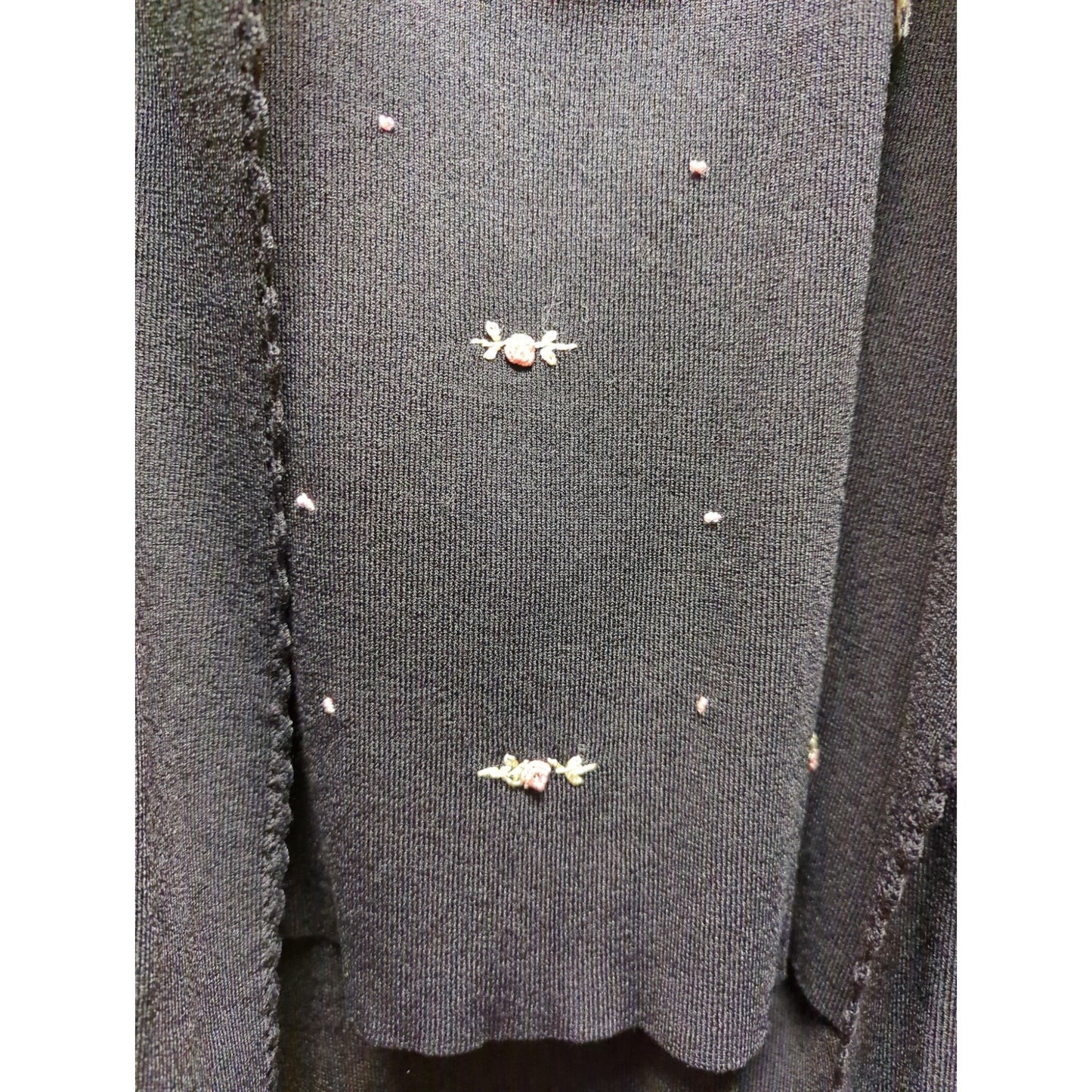 Style & Co. Collection Black Knit Cardigan Shell Set Floral Embroidery Y2K 1X