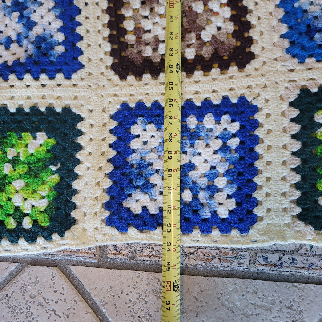 Colorblock Handmade AFGHAN fringe edge Blue Black Creram White Granny Square