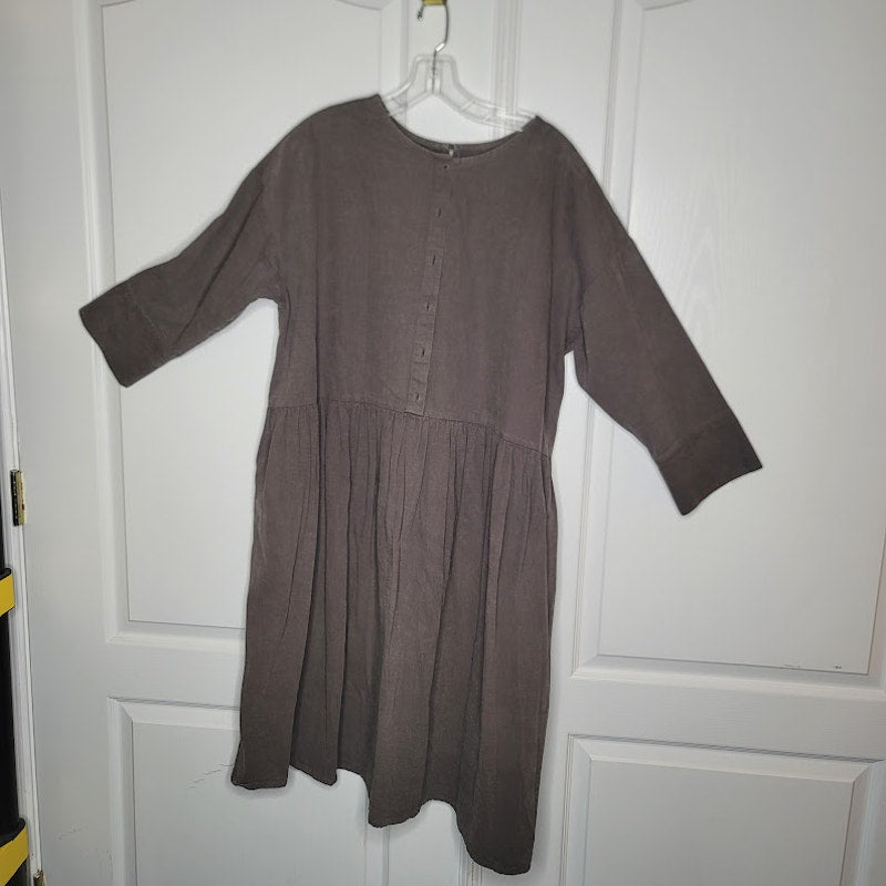 Lintu Laulu Japanese Oversize Dress Putty Gray Long Sleeve Pockets Lagenlook