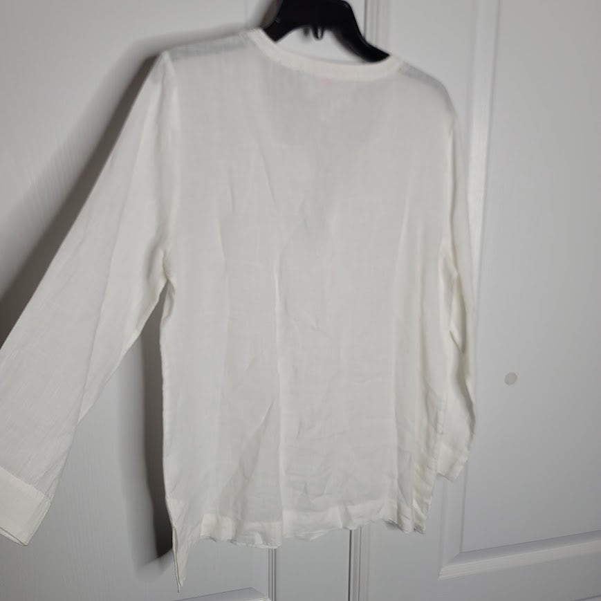 Lilly Pulitzer Amelia Island Summer Linen Tunic Large White Bead Collar Detail