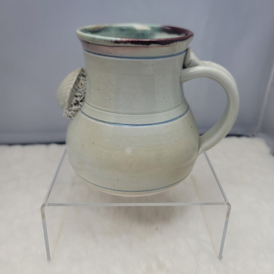Wakulla Clay '86 Art Pottery Studio coffee tea mug blue cream Seashell
