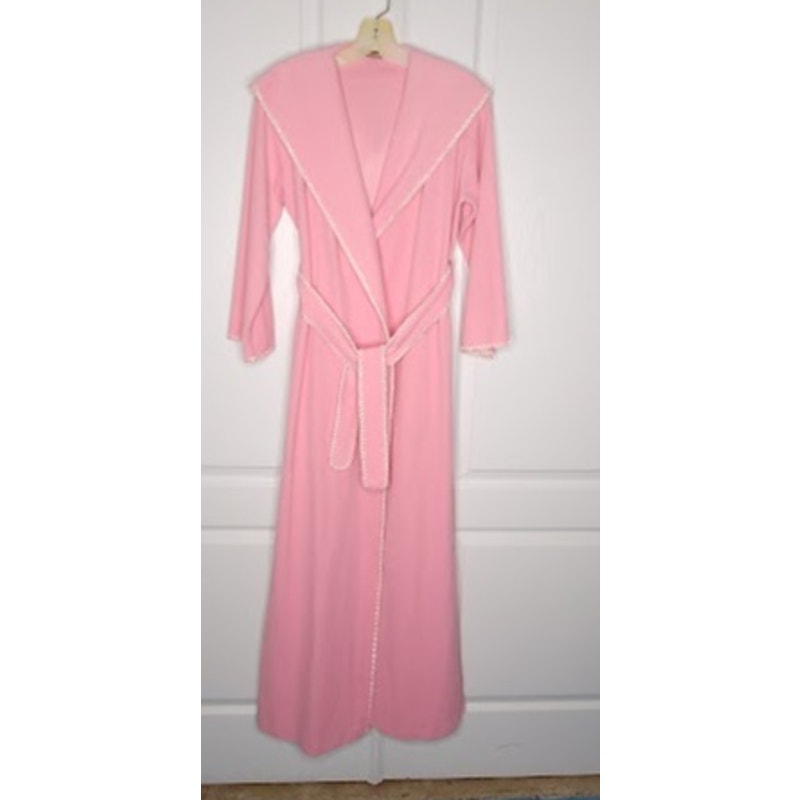 Vintage Vassarette Pink Velour Long Bathrobe Robe Small/Medium Whipstitch Detail