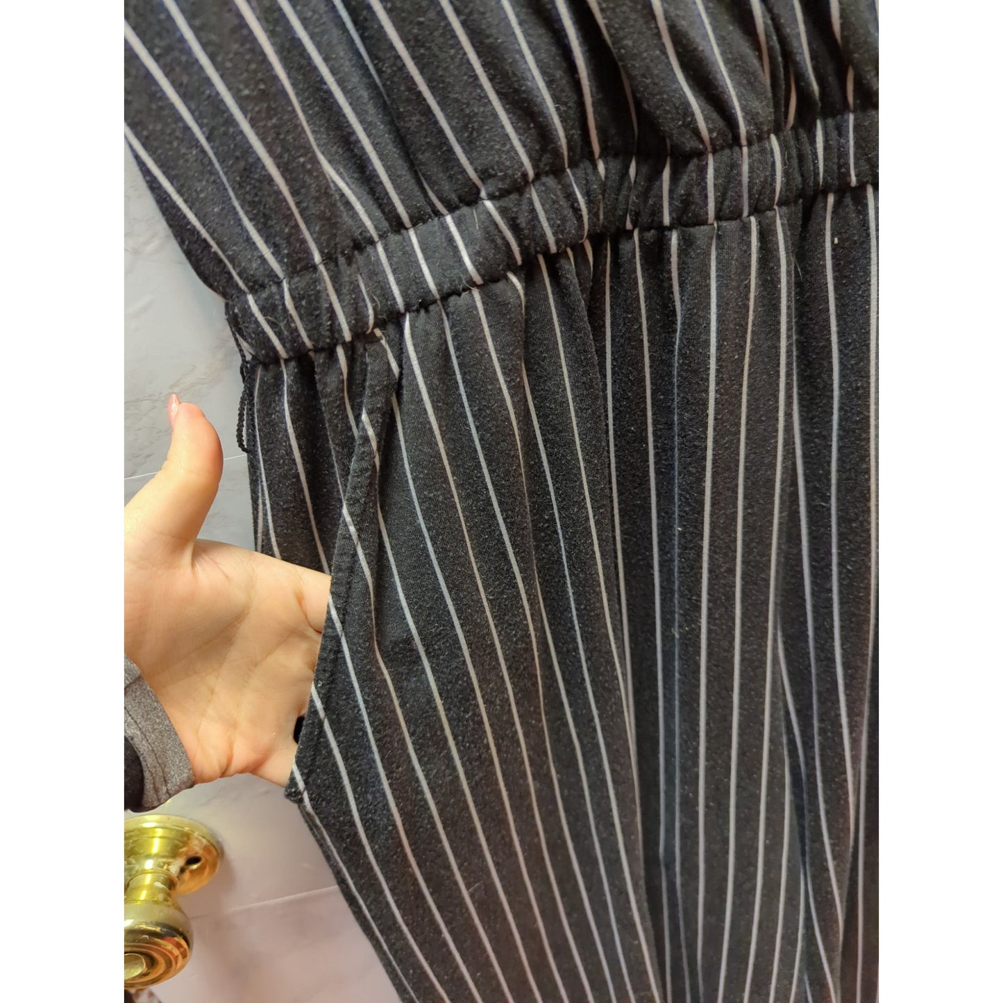 Time and Tru Striped Midi Jumpsuit Large Elastic Waist Removable Belt Pockets