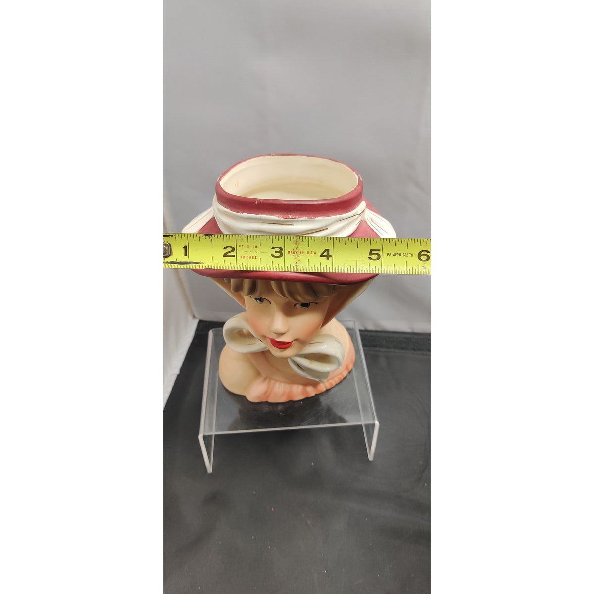 Relpo K1783 Lady Headvase Planter MCM Kitsch Red Hat Retro Ceramic Decor Vase