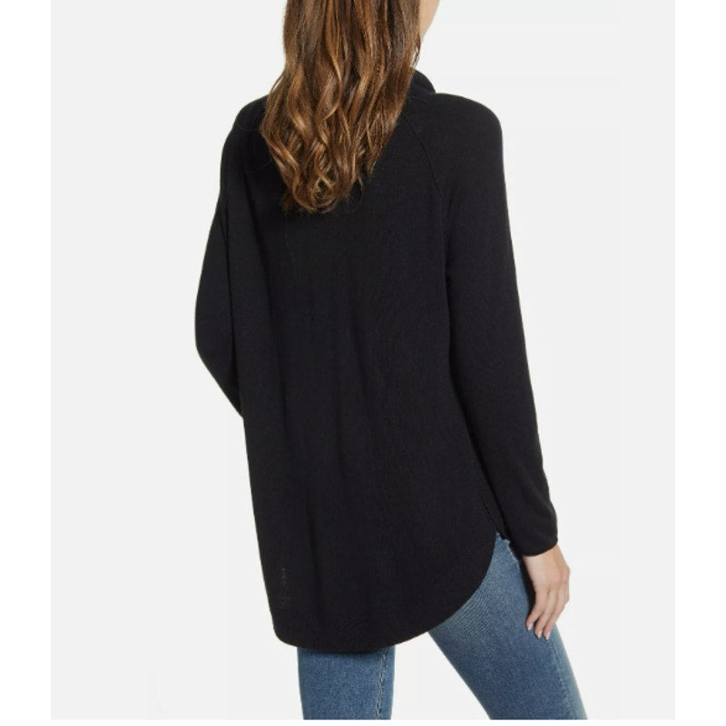 Caslon Turtleneck Tunic Sweater Size Small Black NEW round hem ribbed hem side