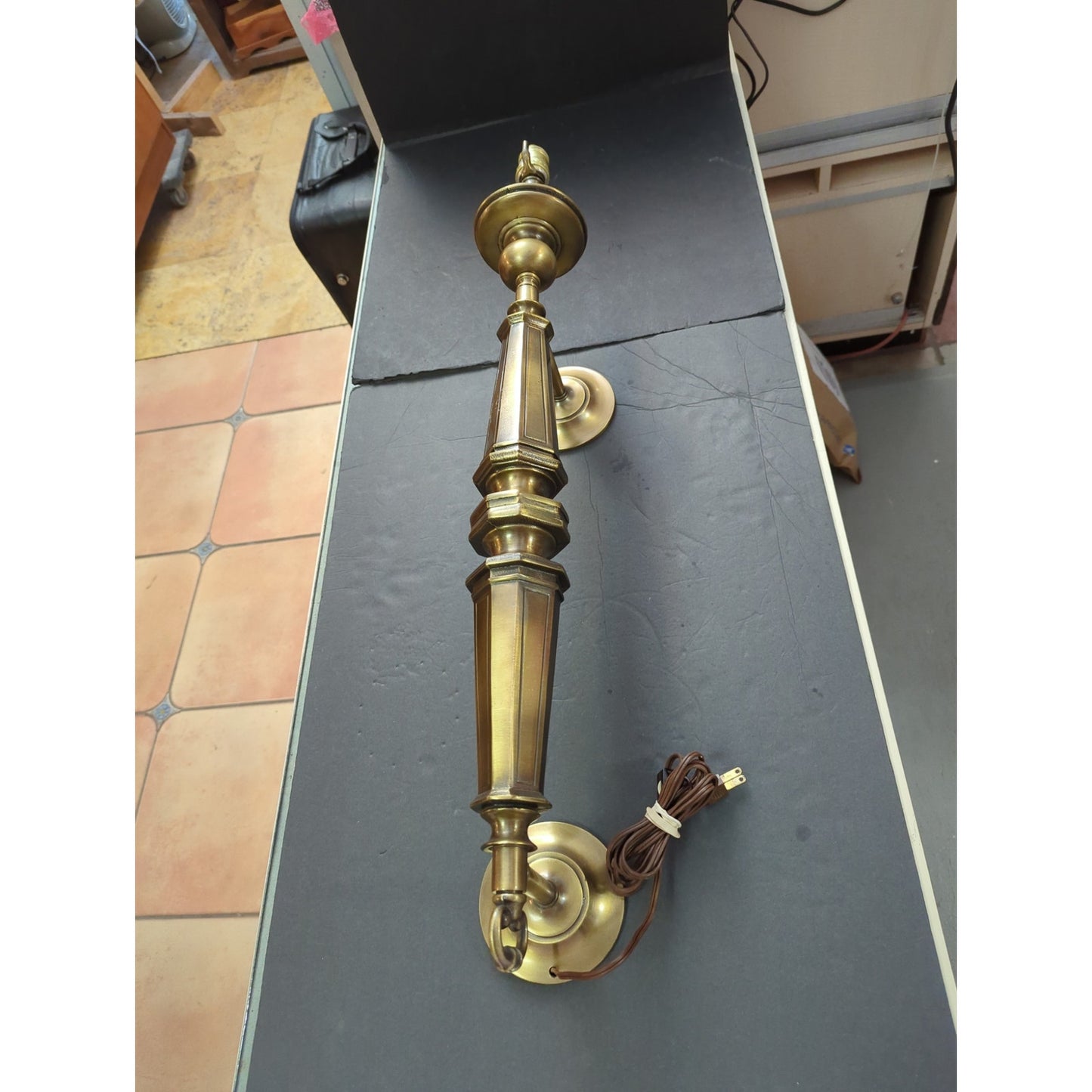 30" Hollywood Regency Pillar Column Double wall mount light fixture Brass Lamp