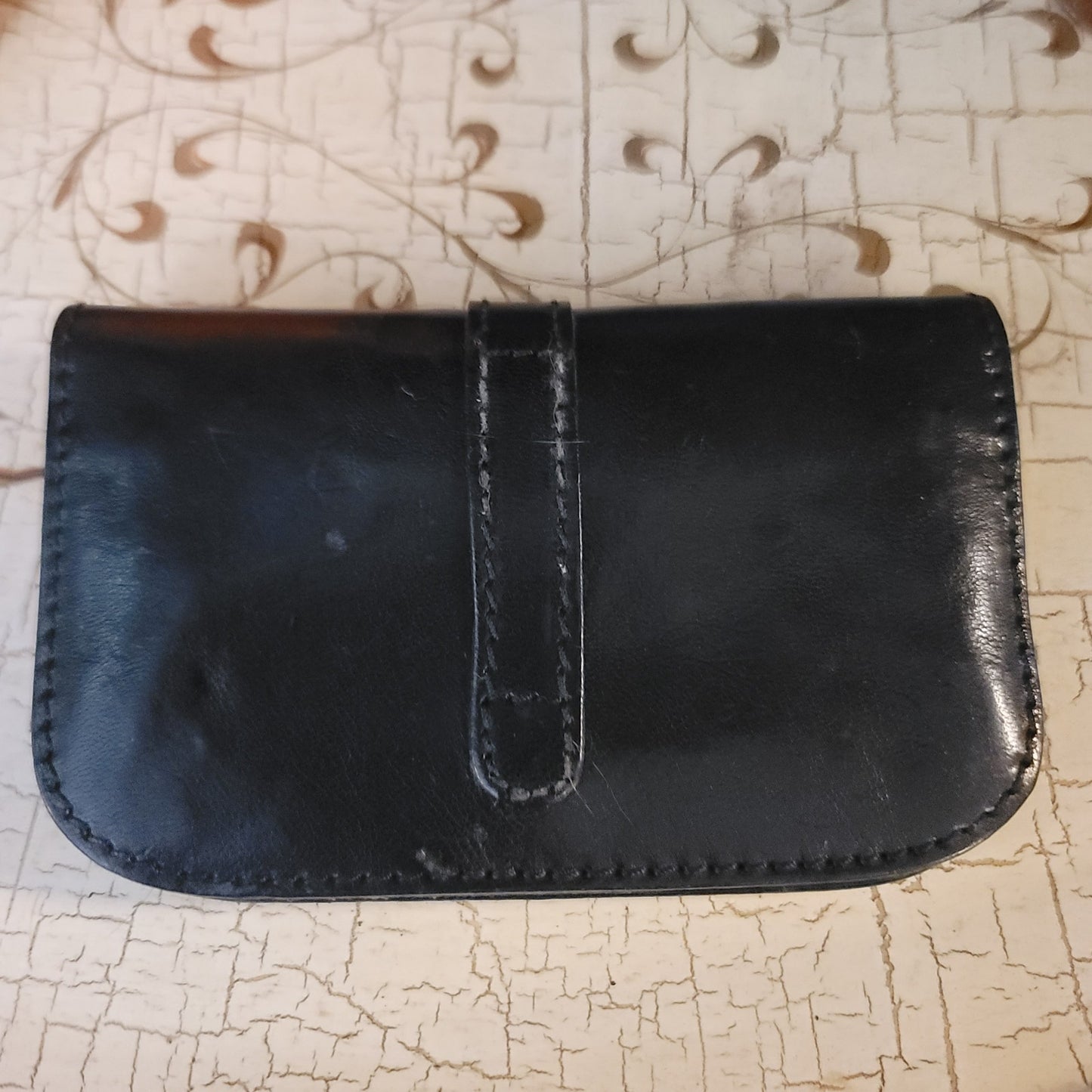 Vintage Axcess Black Leather Women's Flap Wallet Made in Italy