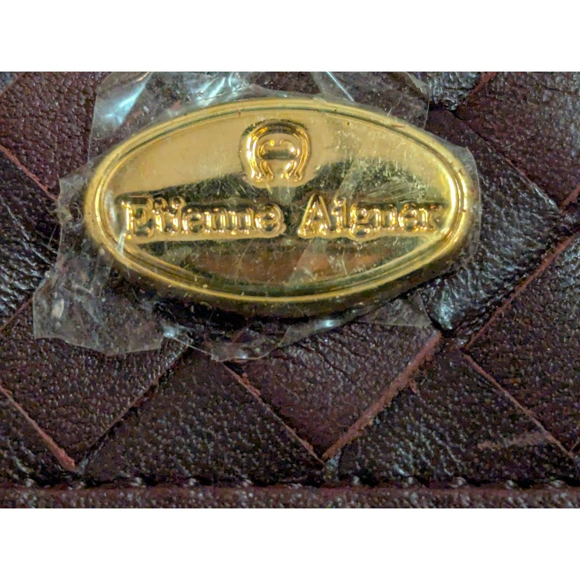 Etienne Aigner Wallet Basketweave Burgundy wine checkbook cover leather