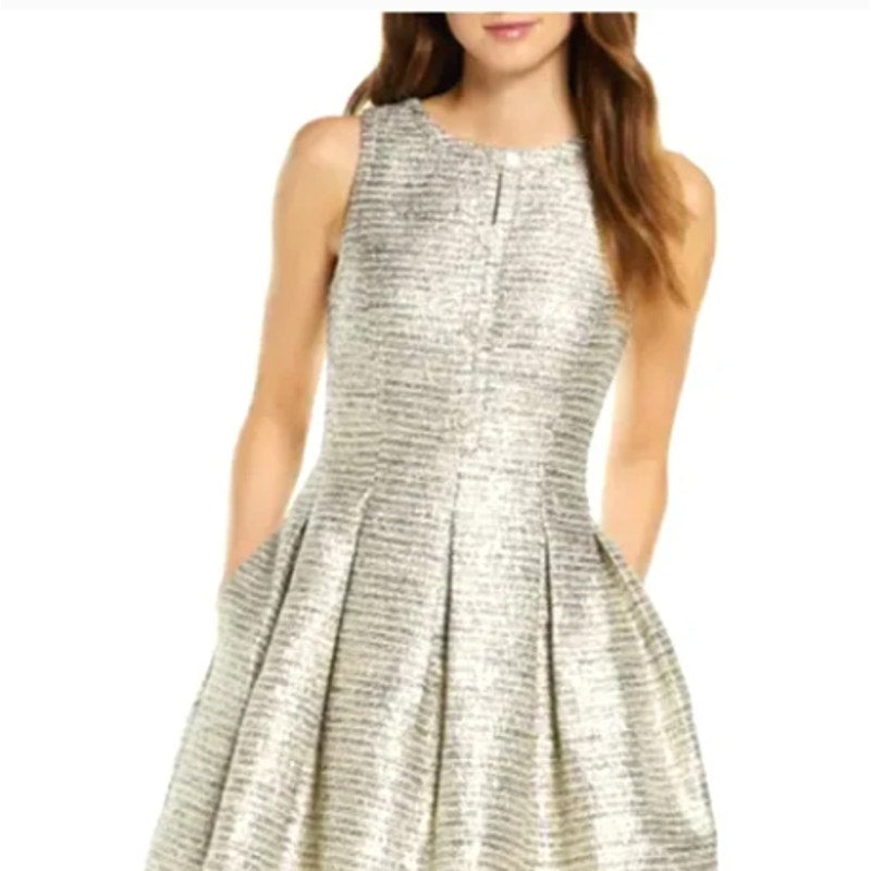 Vince Camuto Metalic Gold/Navy Sleeveless Cocktail Dress Size 14 party NEW $188
