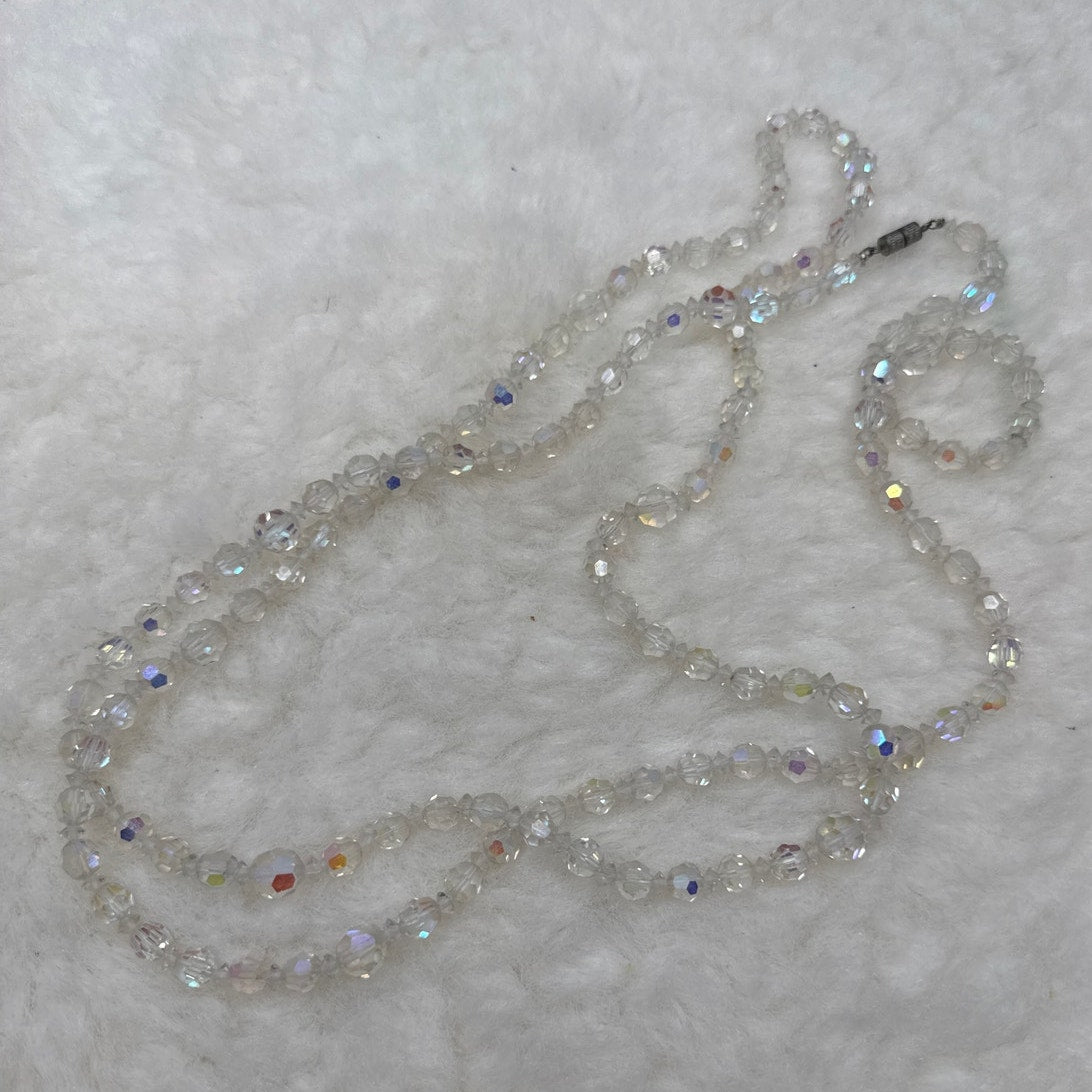 Vintage AB Aurora Borealis Crystal Double Strand Bead Necklace Statement Piece