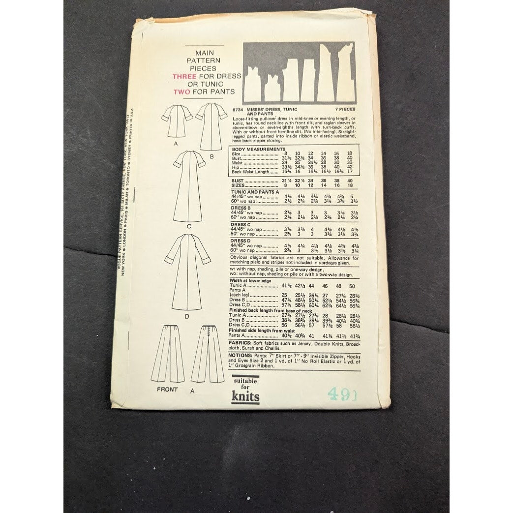 Vintage Pattern Sewing Crafts Hobby Vogue 6734 Size 12