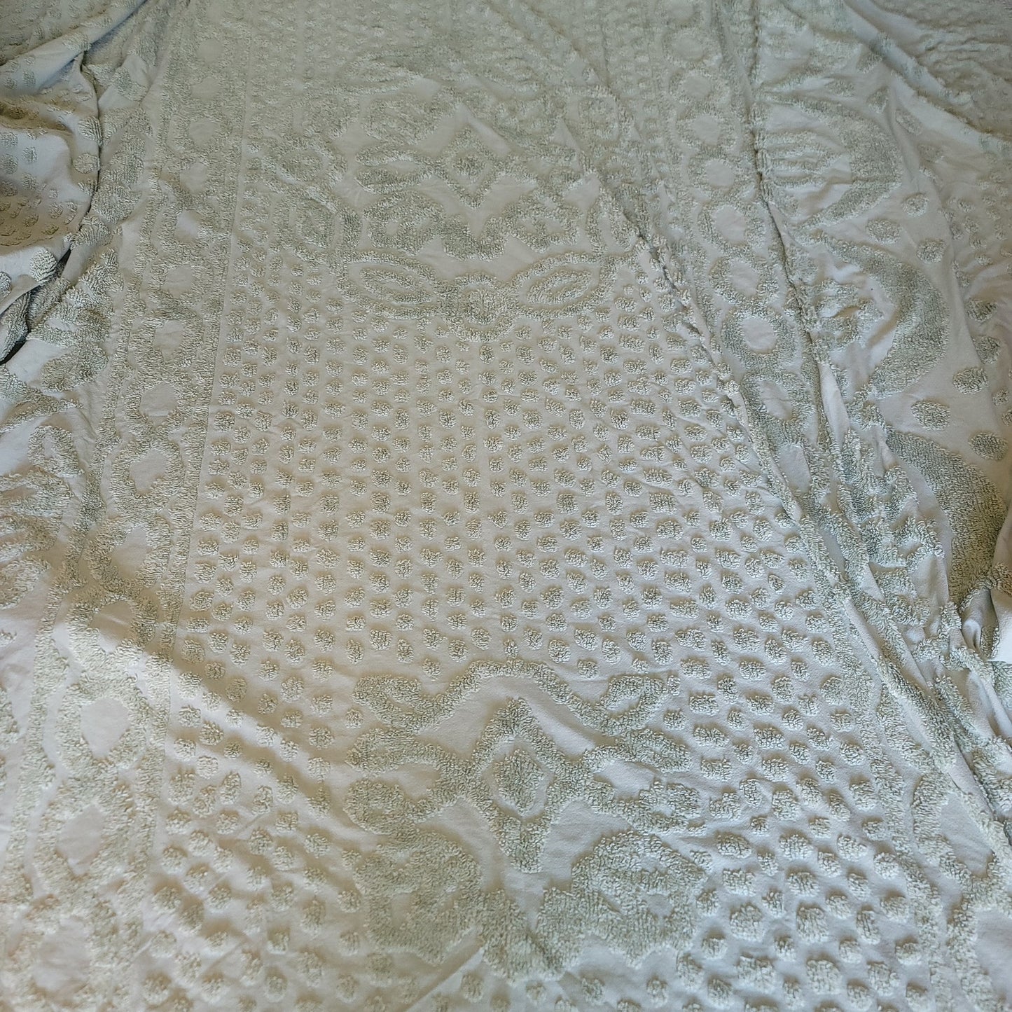 Sage green Chenille blanket Queen or King Bedspread Coverlet Vintage
