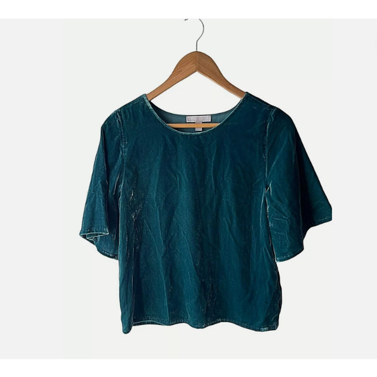 Chelsea28 Women's Drapey Velvet Crewneck Top In Green Ponderosa Medium MSRP $49