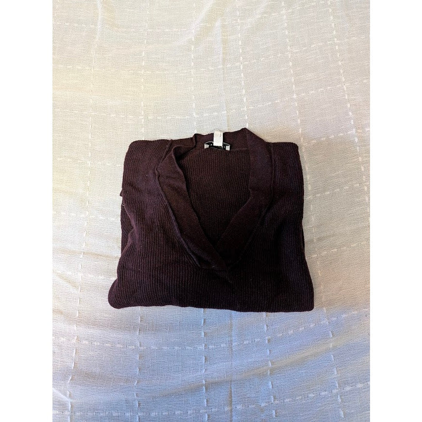 Topshop NWT Burgundy Wool V-Neck Ribbed Sweater US 4-6 Oversized Sweater SMALL