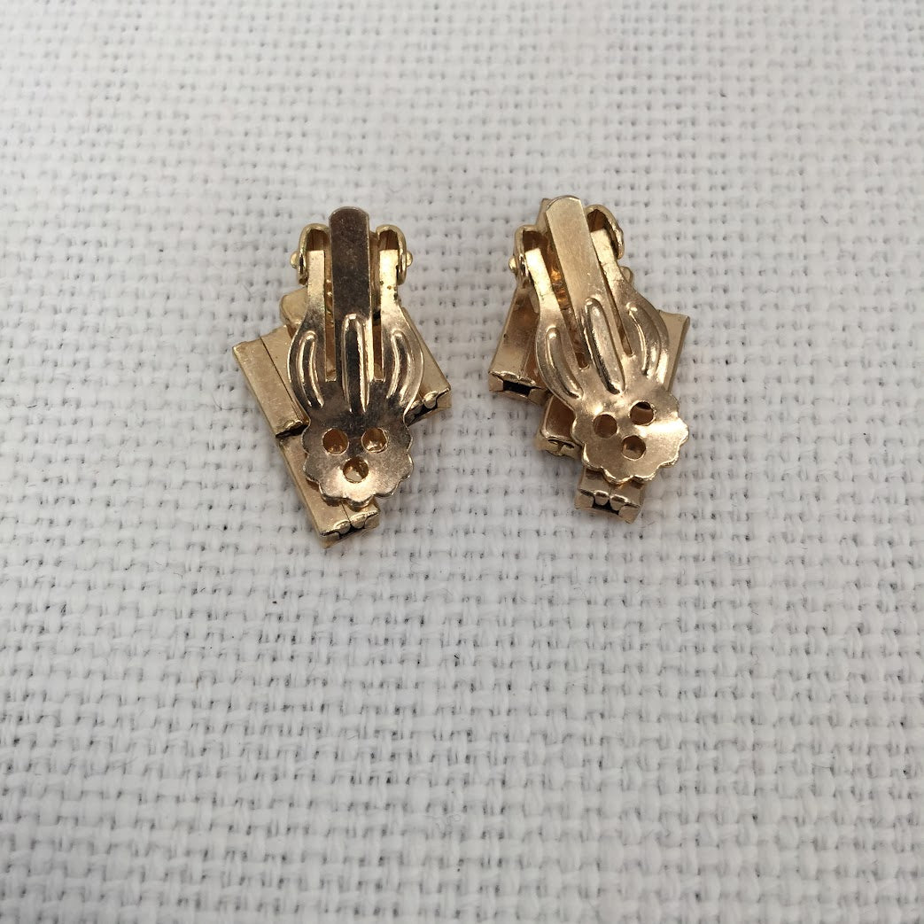 Vintage Fashion Earrings Clip ON Goldtone and Crystal Ultra Modern MCM