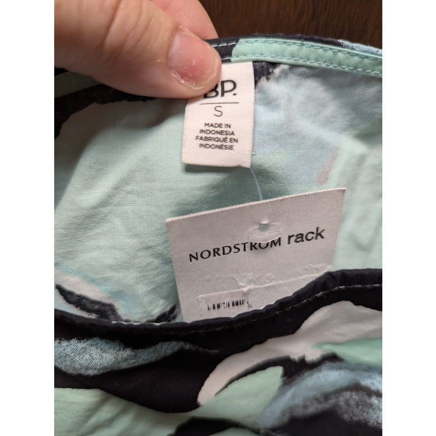 NEW BP. Green Painted Crop Top Pouf Sleeve Size Small