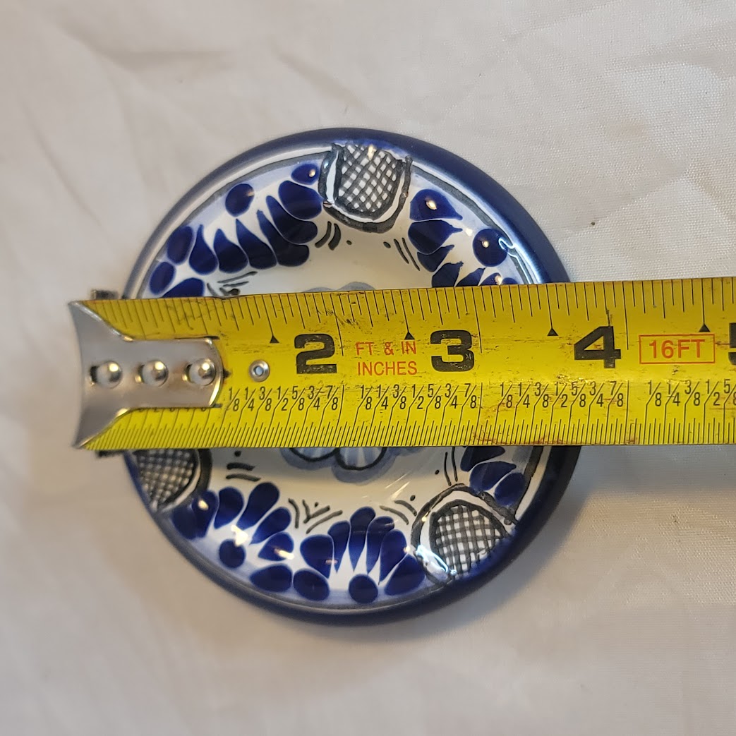 Hand painted Talavera Ashtray herb NEW dish Blue White 3.5" Majolica