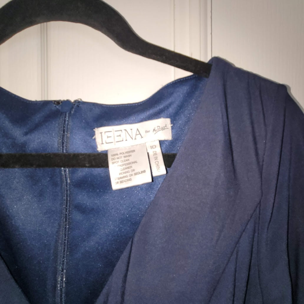 Leena McDuggal Size 10 Blue maxi Long Sleeve Evening Gown Dress Rushed Formal