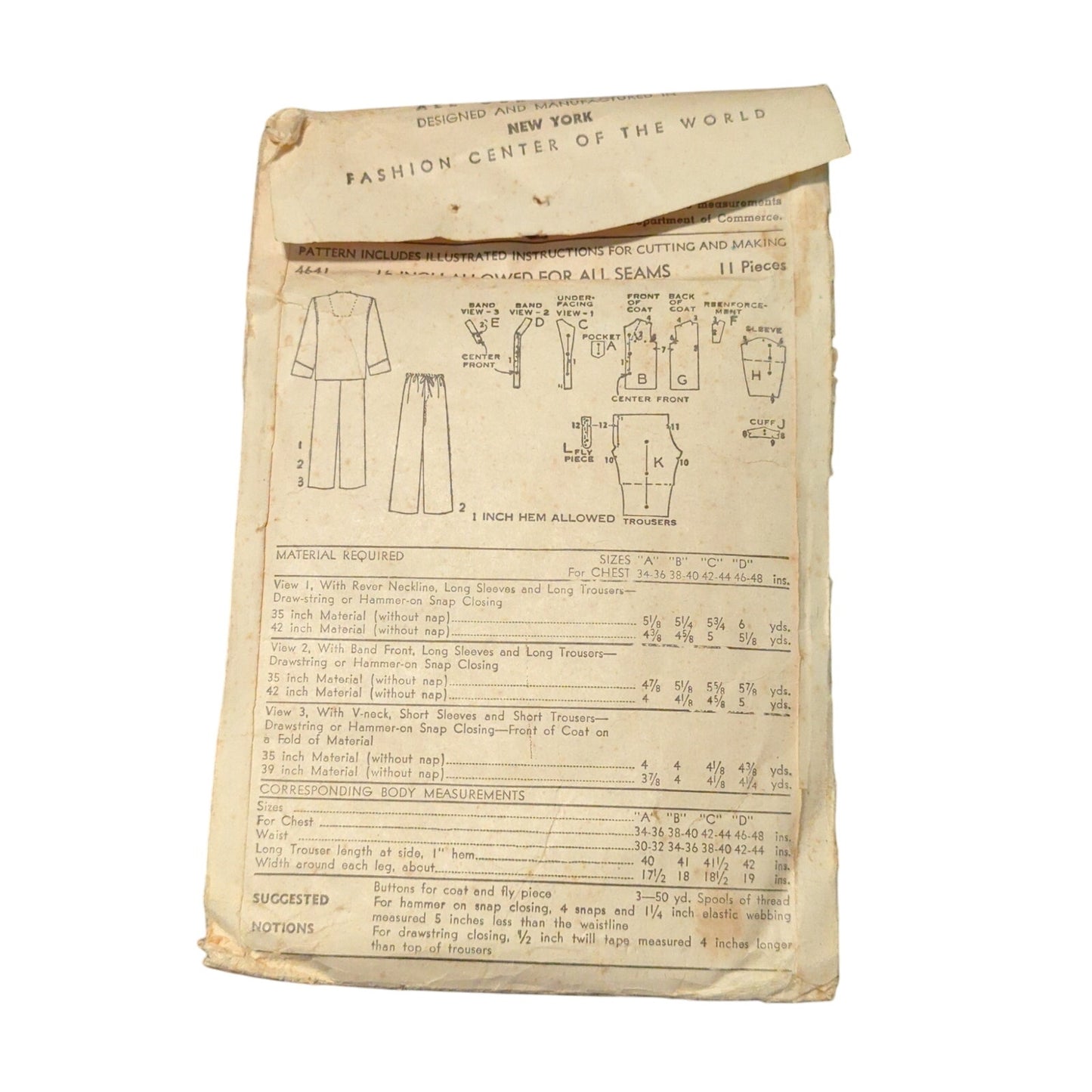 Vintage Sewing pattern Advance 4641 Chest 38-40 Men's Pajamas