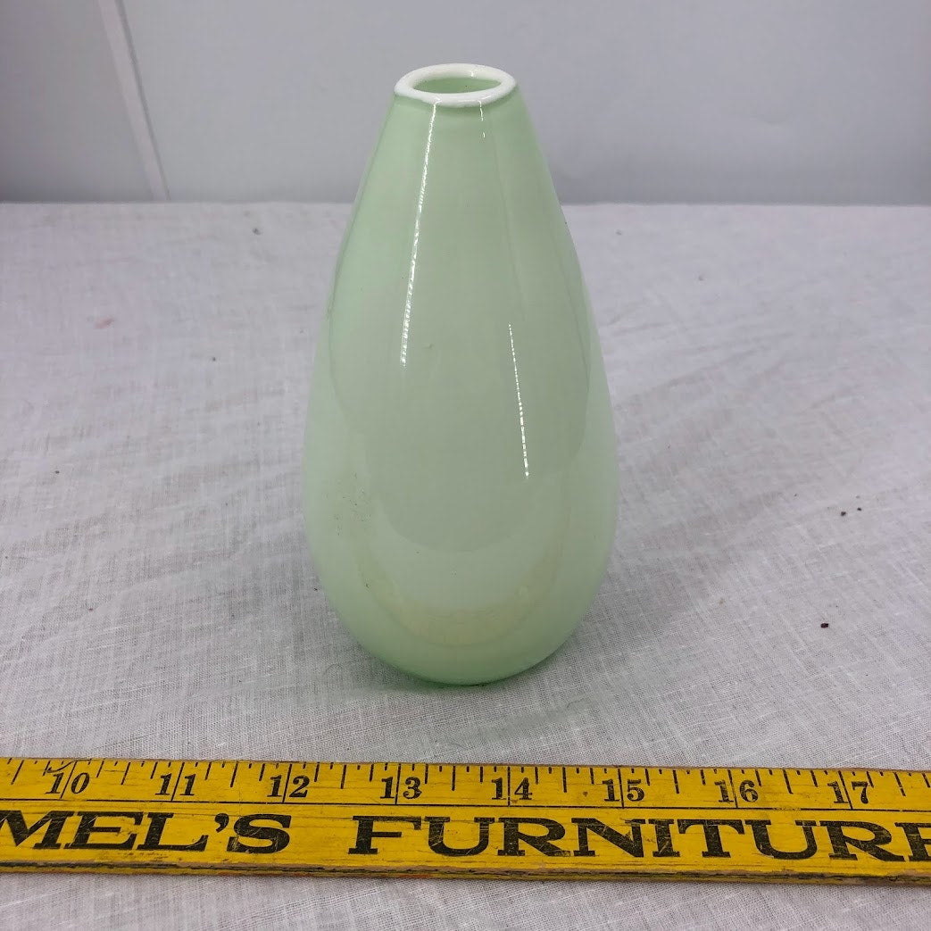 Small Hand Blown Art Glass Jade Green White Interior Vase Pontil Mark Unsigned