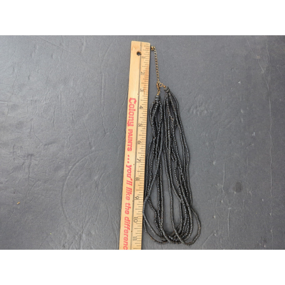 Vintage Multi Strand Beaded Tassel Necklace Y2K Boho Black Gold Tone Glam