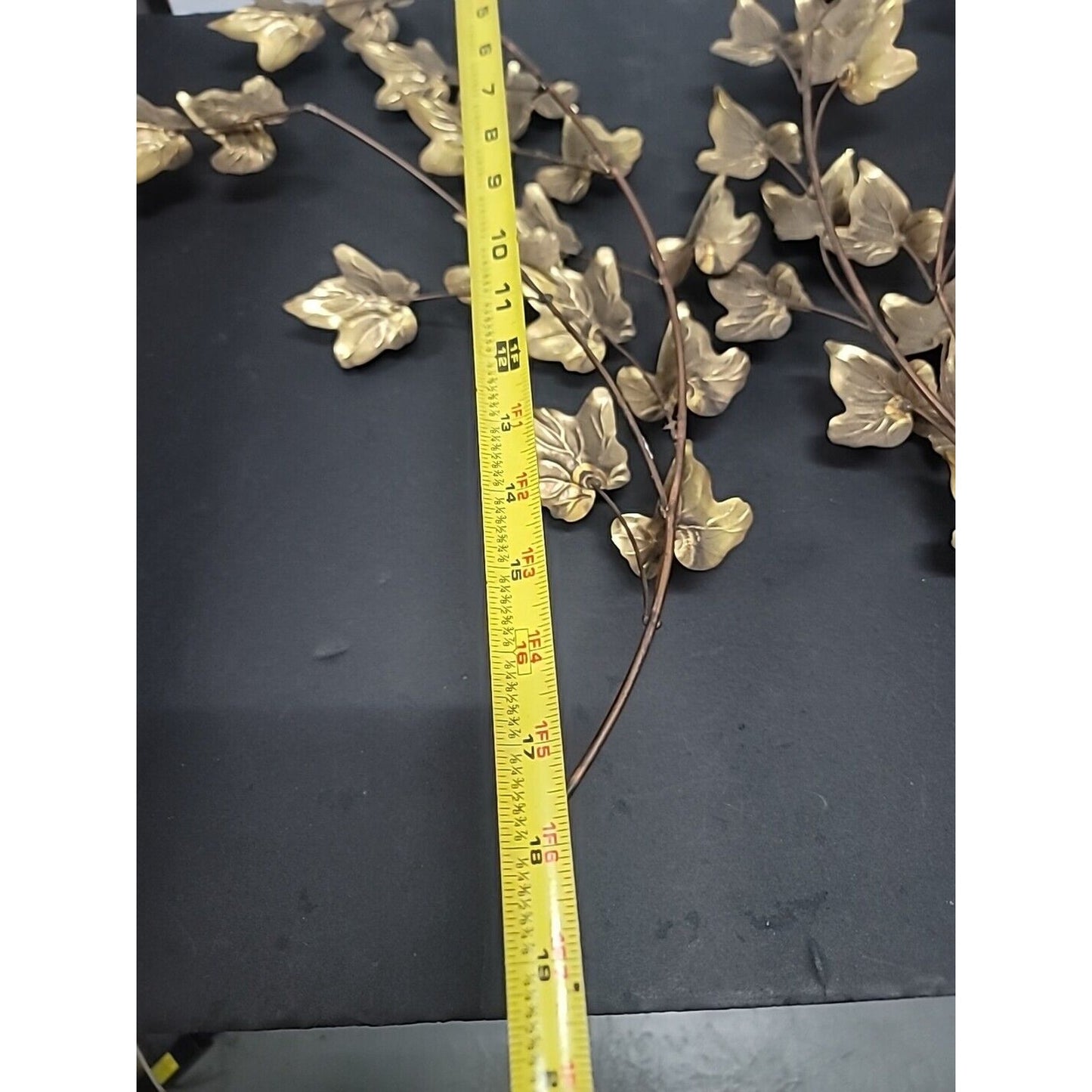Vtg. Mid Century Copper Goldtone Leaf wall Art Brutalist Pr 18" Metal Lightweigh