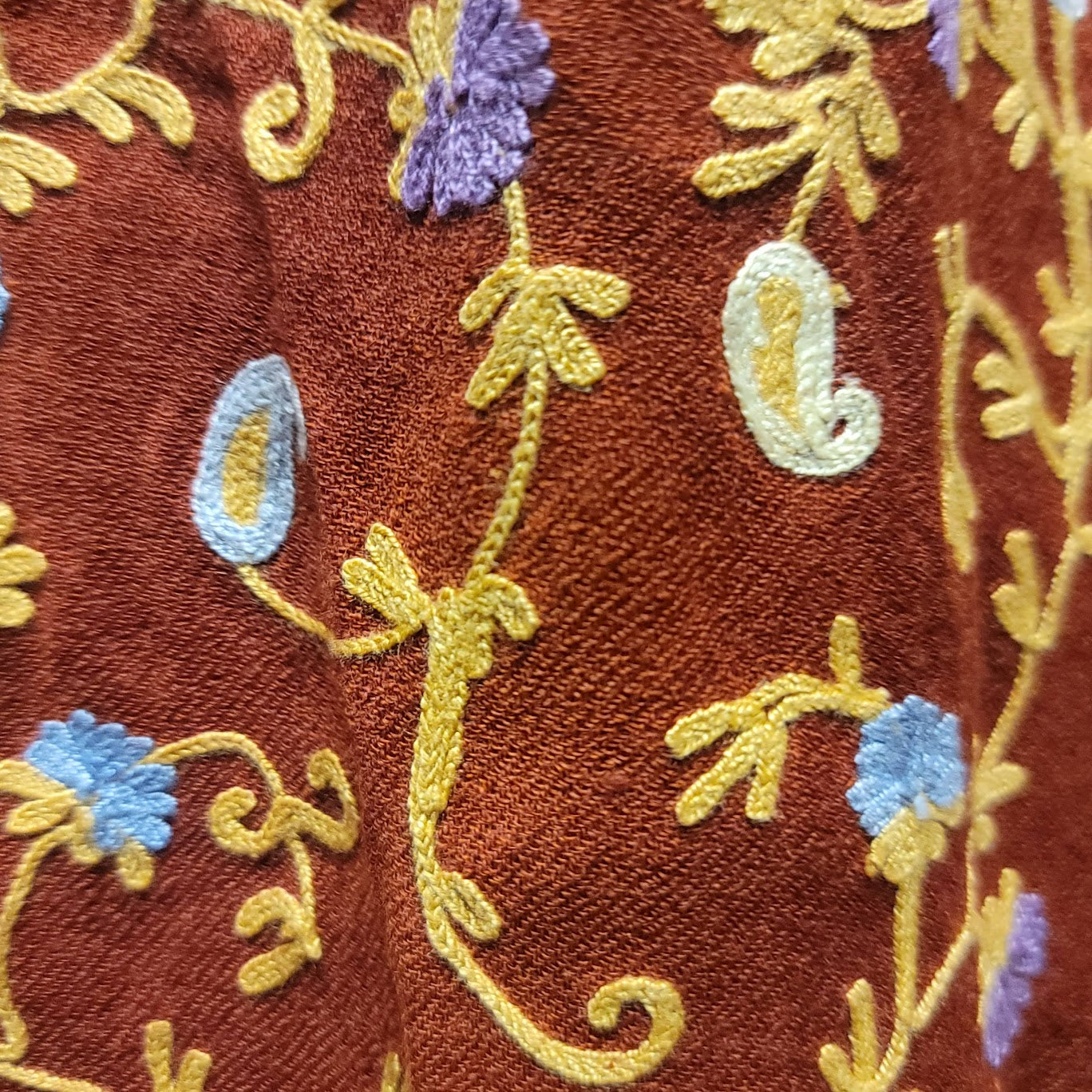 Burgundy Wine Long Duster Lined Embroidery Floral Paisley Coat Jacket XL/ 16
