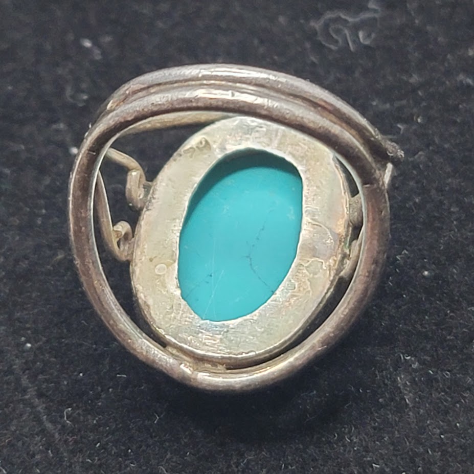 Vintage Sterling Silver Oval Turquoise Southwest Split Shank Ring Size 9 Kingman
