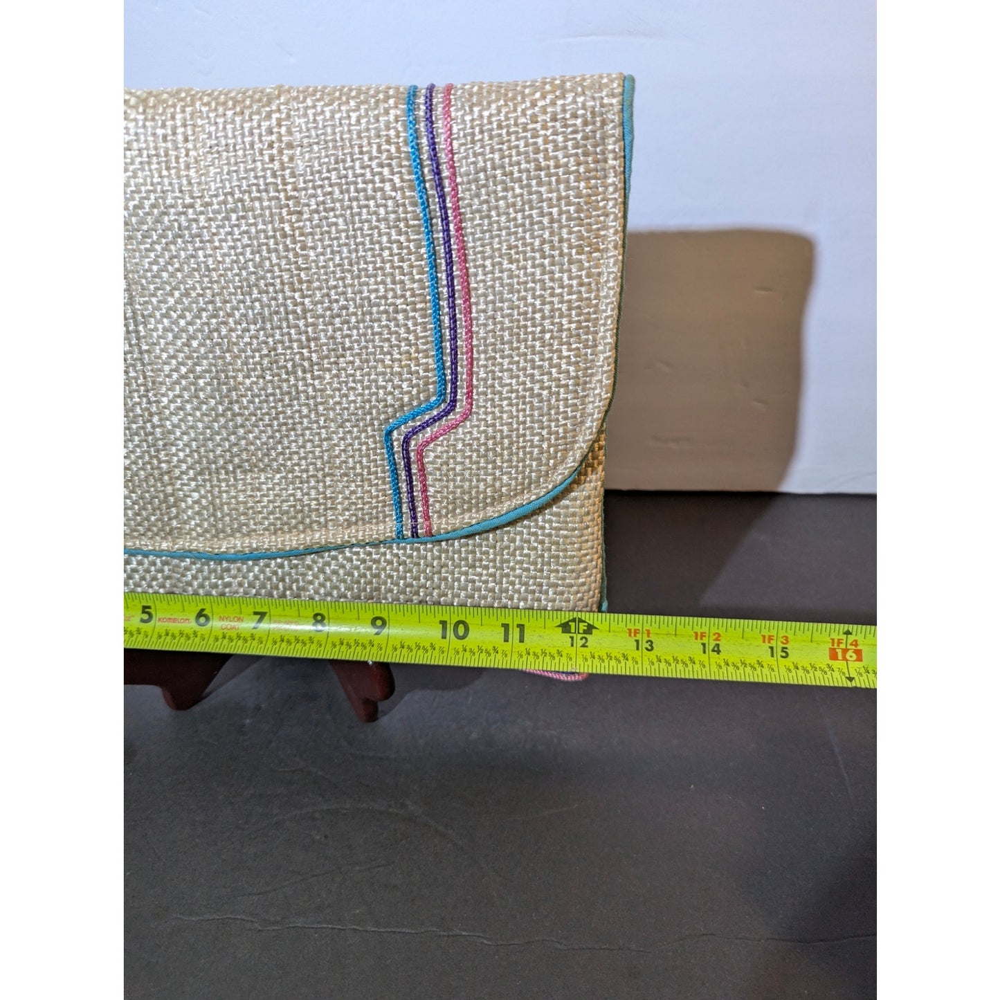 Vintage 80s Woven Straw Convertible Clutch Turquoise Summer Boho