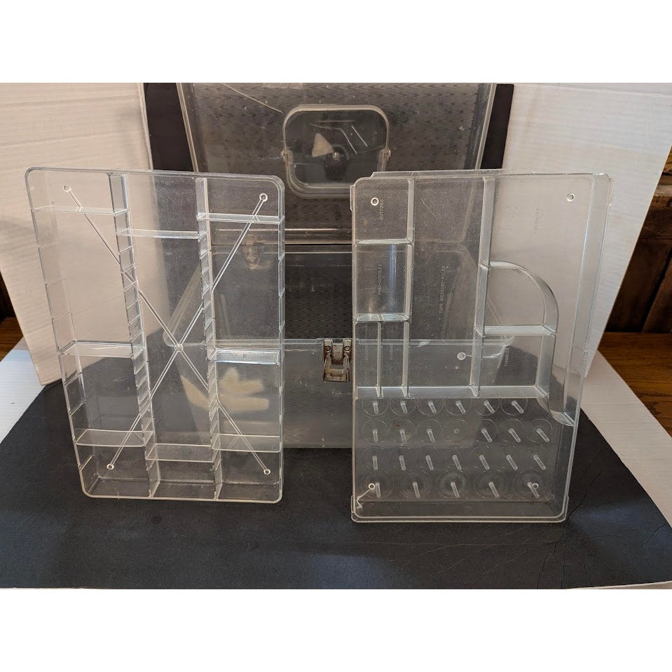 Vintage Clear Acrylic Sewing Case Crafts Organizer Storage Box Carrying Handle