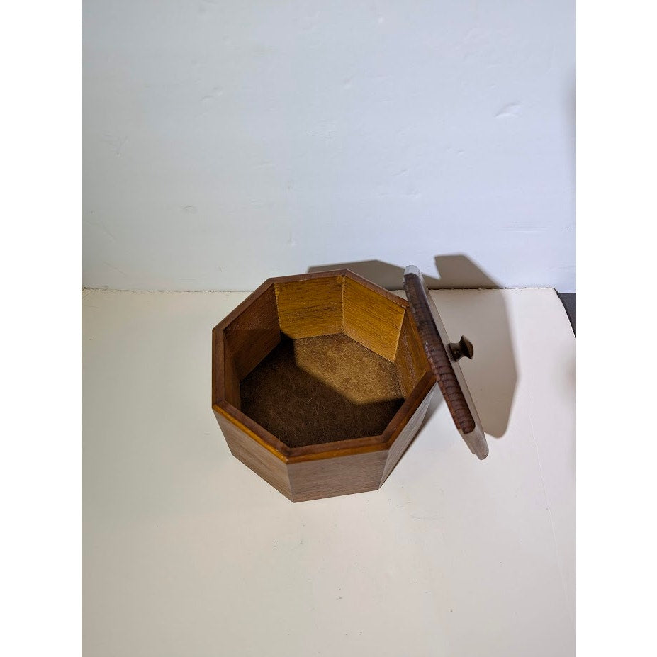 Vintage Octagonal Wooden Keepsake Box | Mid-Century Trinket Jar Vanity