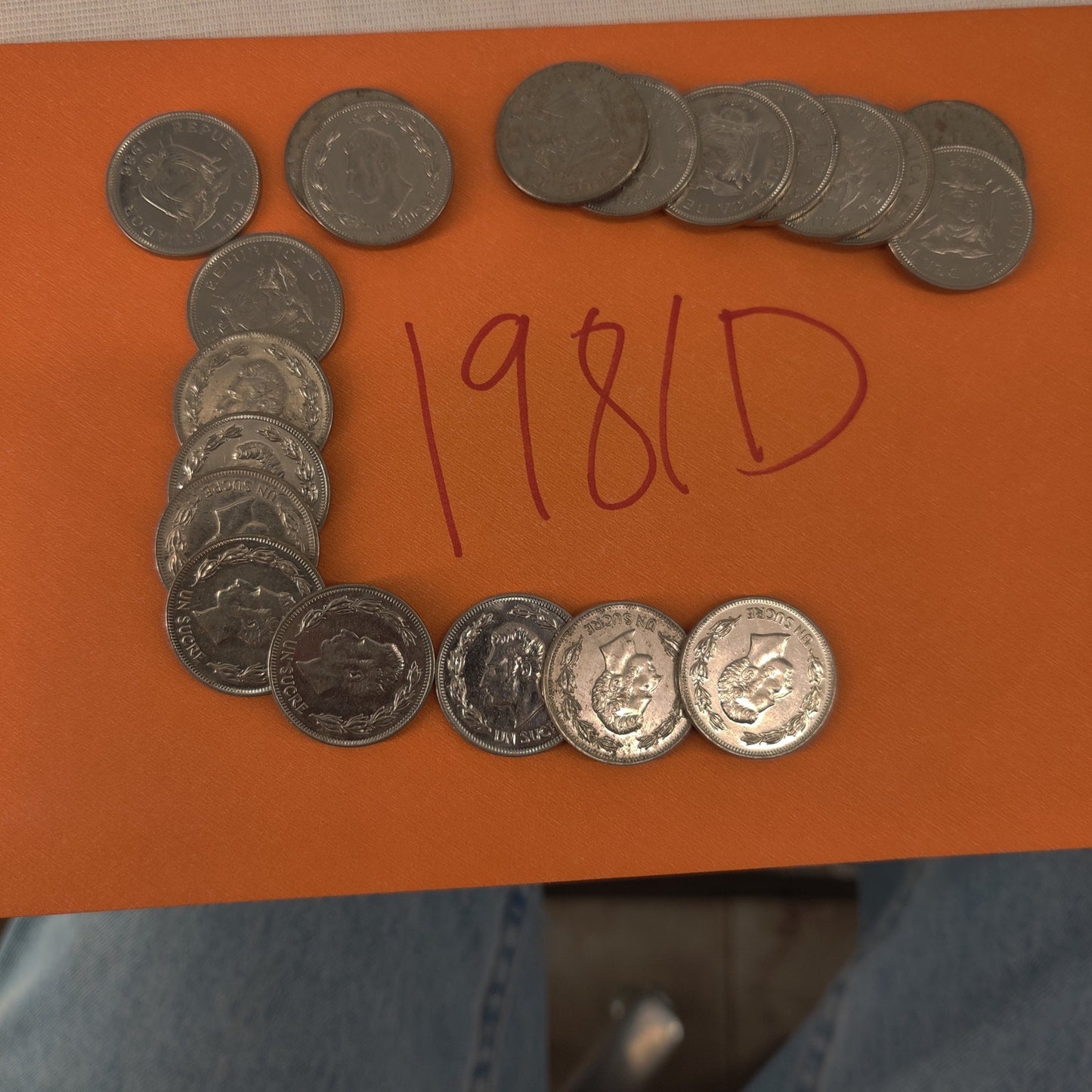 Ecuador 1 Sucre 1981-D Nickel Clad Steel Coins Bulk Collection Lot of 20