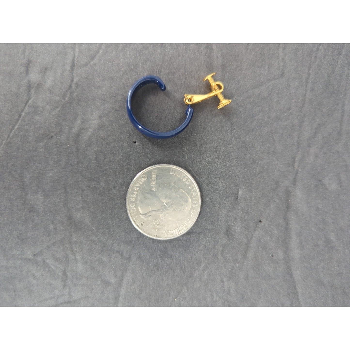 Vintage Blue Enamel Hoop Dangle Earrings Gold Tone Clip On Huggie Drop