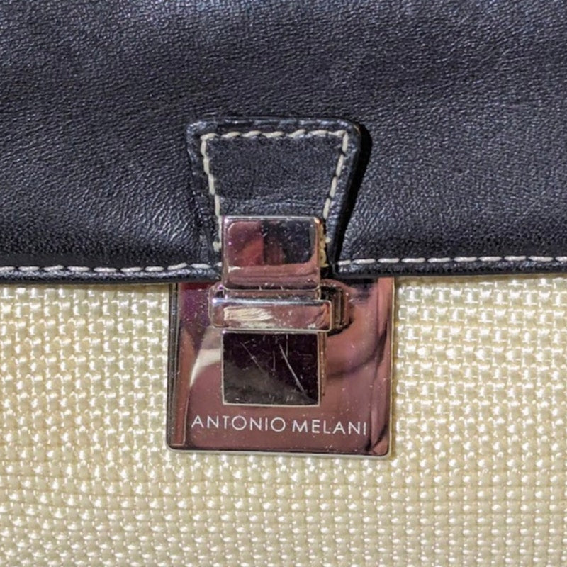 Antonio Melani Straw Leather Shoulder Bag Cream Black Baguette Vintage Style