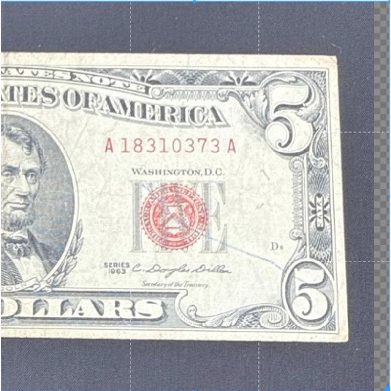 Paper Currency Bank Note USA Paper Money $5 Series 1963 Last of the RED SEALS